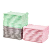 Amazon Basics Microfiber Cleaning Cloths, Non-Abrasive, Reusable and Washable, Pack of 36, Green/Gray/Pink, 16" x 12"